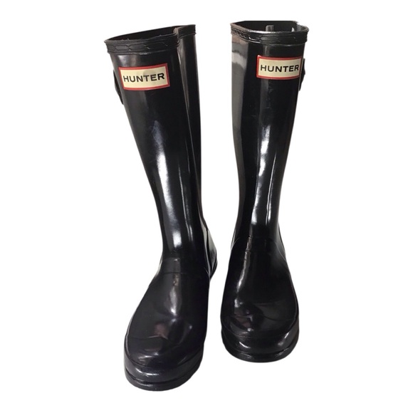 Hunter Original Black Tall Glossy Rain Boots - Picture 1 of 10